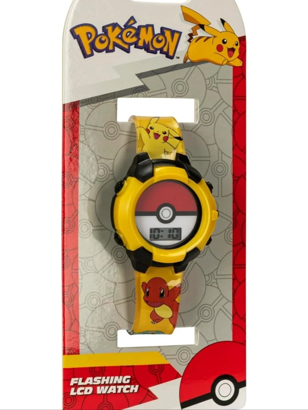 Kids Flashing LCD Watch - Yellow Charmander & Pikachu Design